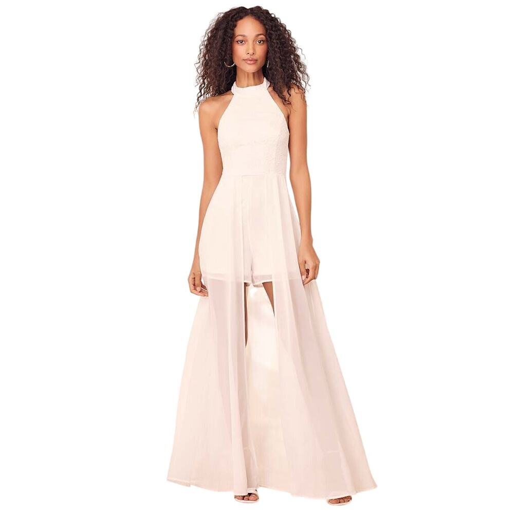Lulus Love Speaks White Lace Halter Maxi Romper size Large NWT